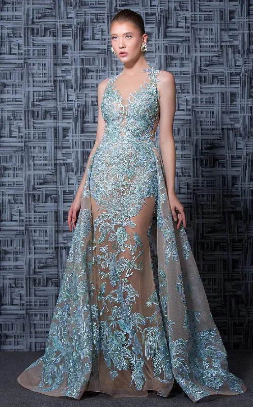Discount Deals MNM Couture - K3596 Embroidered Illusion Dress with Overskirt