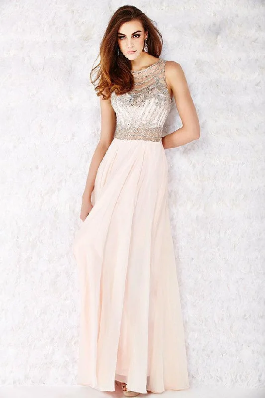 Low Prices Angela & Alison  - 61056 Beaded Sleeveless Illusion Back A-Line Gown - 1 pc Blush in Size 6 Available