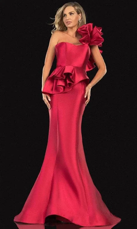 Super Deal Terani Couture 2021E2809 - One Shoulder Peplum Evening Dress