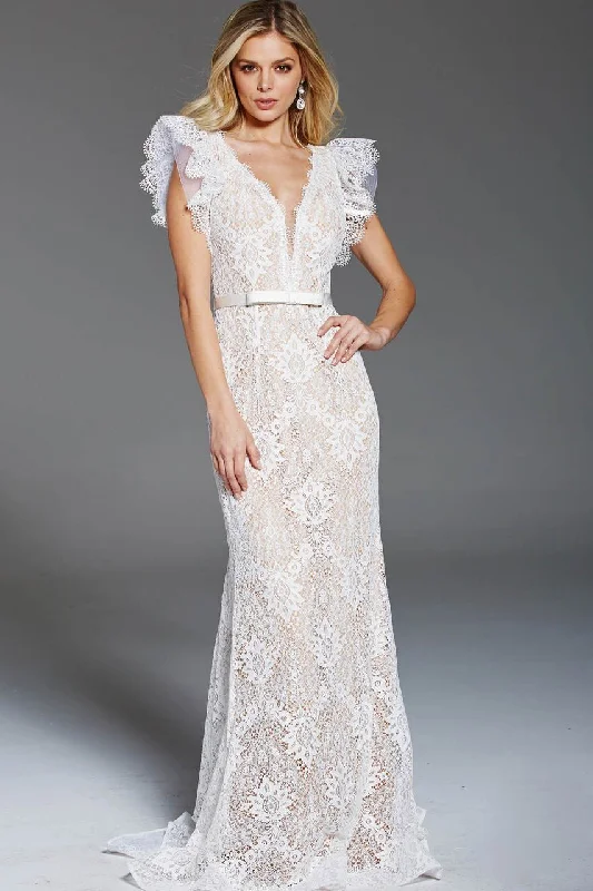 Doorbuster Deal Jovani Butterfly Cap Sleeve Lace Sheath Gown 60314 - 1 pc Ivory/Nude In Size 10 Available Doorbuster Deal Jovani Butterfly Cap Sleeve Lace Sheath Gown 60314 - 1 pc Ivory/Nude In Size 10 Available