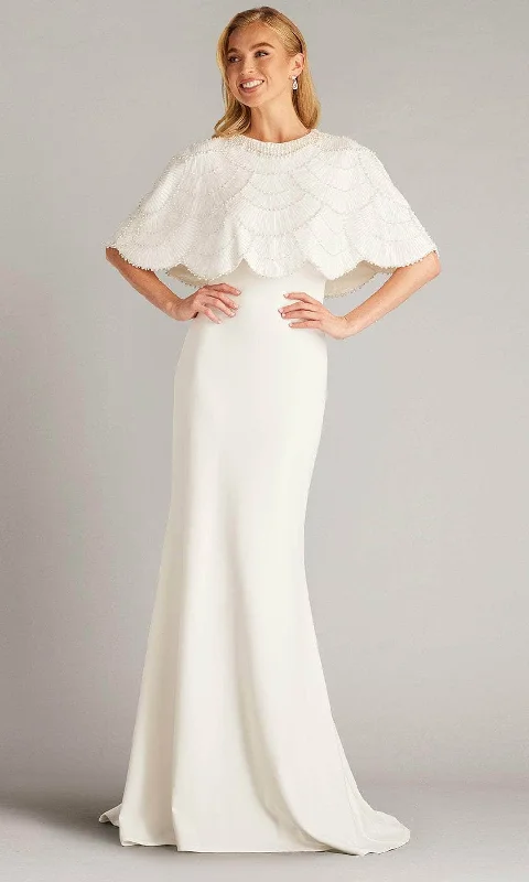 Season Finale Sale Tadashi Shoji CFK24427LBR - Cape Sleeve Pearl Embellished Bridal Gown Season Finale Sale Tadashi Shoji CFK24427LBR - Cape Sleeve Pearl Embellished Bridal Gown