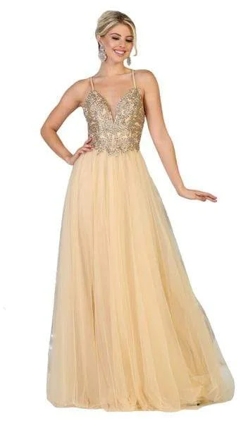 Final Clearance May Queen - Embellished Deep V-neck A-line Gown MQ1669 - 1 pc Navy/Silver In Size 12 Available Final Clearance May Queen - Embellished Deep V-neck A-line Gown MQ1669 - 1 pc Navy/Silver In Size 12 Available