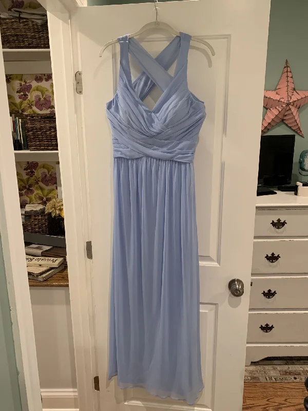Overstock David's Bridal Mesh Long Bridesmaid Dress with Crisscross Back