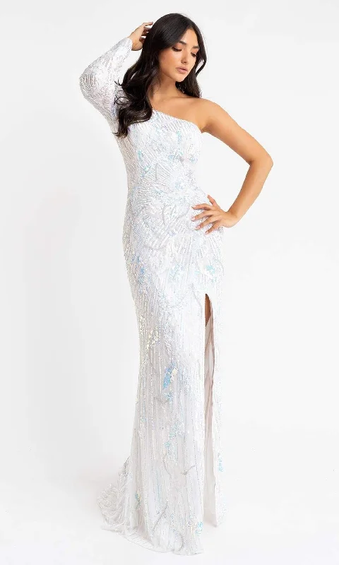 Price Drop Primavera Couture - 3759 Glamorous Fully Beaded One Shoulder Long Sleeve Evening Gown