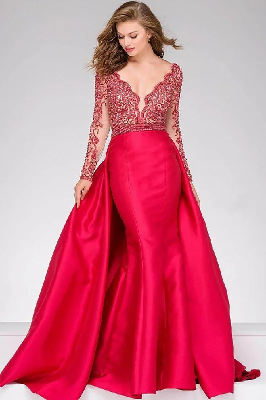 Closeout Jovani - Embellished V-Neck Overskirt Gown 46708A