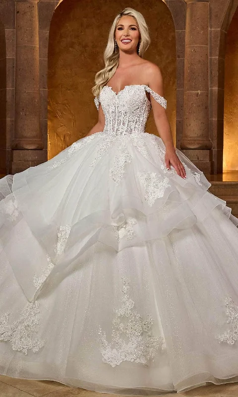 Price Cut Rachel Allan RB6142 - Off-Shoulder Embroidered Bridal Gown