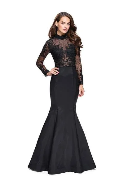 Huge Savings La Femme - Long Sleeve Lace And Mikado Evening Gown 25677