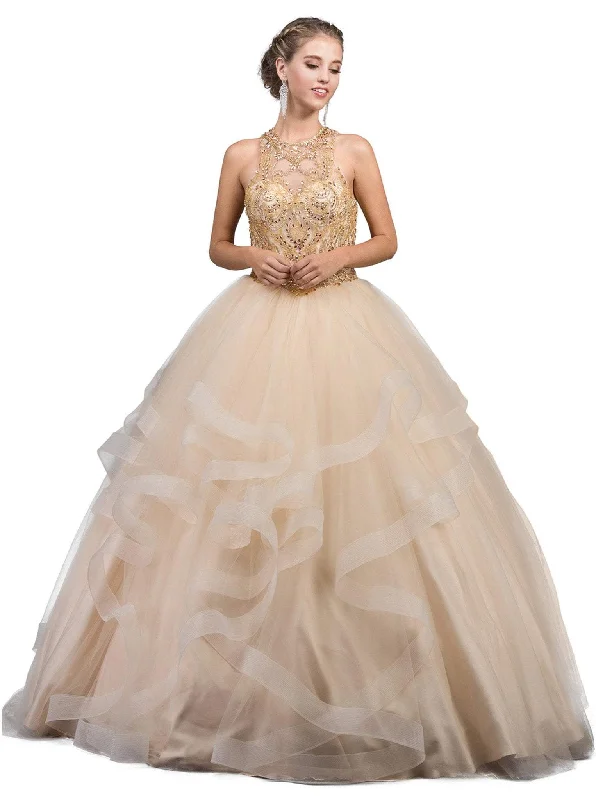 New Markdowns Dancing Queen - 1253 Bedazzled Halter Neck Quinceanera Ballgown