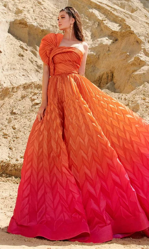 Deal of the Day MNM Couture 2746 - Pleated Asymmetric Neck Ballgown