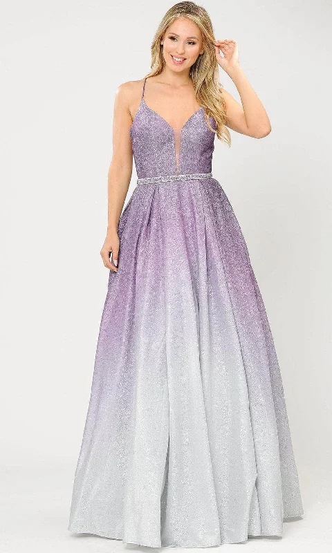 Special Promotion Poly USA 8712 - Sleeveless Deep V-neck Prom Dress