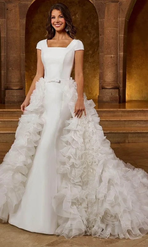 Amazing Deals Rachel Allan RB5036 - Ruffled Overskirt Cap Sleeve Bridal Gown