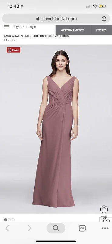 Limited Quantity David's Bridal Faux-Wrap Pleated Chiffon Bridesmaid Dress/F19585
