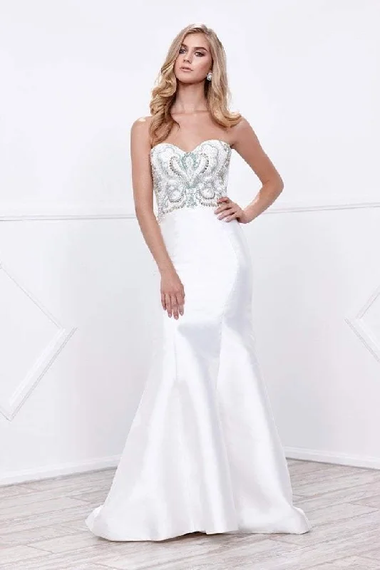 Early Bird Discount Nox Anabel Strapless Beaded Sweetheart Long Dress in Ivory 8257 Early Bird Discount Nox Anabel Strapless Beaded Sweetheart Long Dress in Ivory 8257