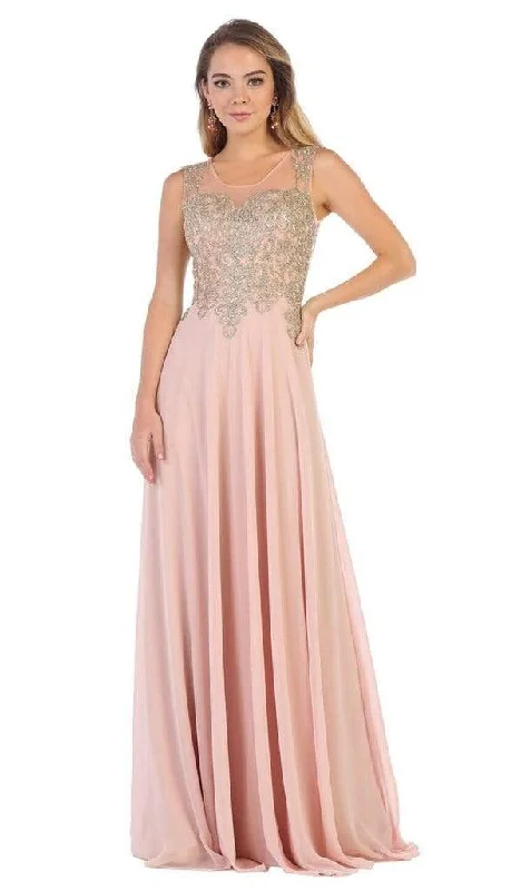 Warehouse Sale May Queen - Sleeveless Lace Applique Chiffon Long Dress MQ1616 - 1 pc Navy In Size 16 Available Warehouse Sale May Queen - Sleeveless Lace Applique Chiffon Long Dress MQ1616 - 1 pc Navy In Size 16 Available