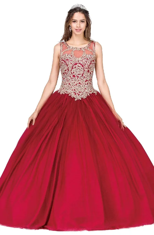 Buy More, Save More Dancing Queen - 1101 Gold Embroidered Illusion Neck Formal Ball Gown Buy More, Save More Dancing Queen - 1101 Gold Embroidered Illusion Neck Formal Ball Gown