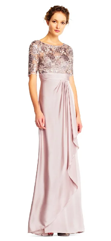 Crazy Savings Adrianna Papell - Short Sleeves Draped Satin Dress AP1E201568 - 1 pc Light Mink in Size 6 Available Crazy Savings Adrianna Papell - Short Sleeves Draped Satin Dress AP1E201568 - 1 pc Light Mink in Size 6 Available
