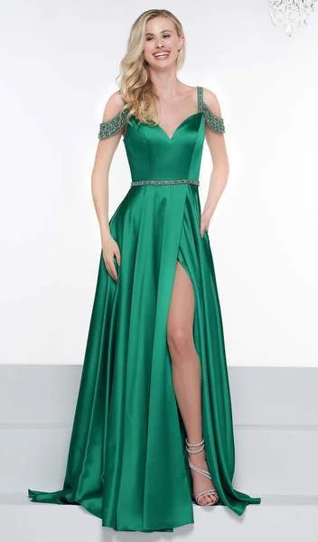 Hurry In Colors Dress - Embellished V-neck Satin A-line Dress 2109