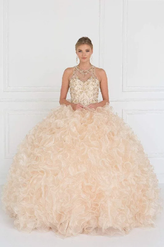Markdown Madness Elizabeth K - GL1554 Bejeweled Organza Ruffled Ballgown