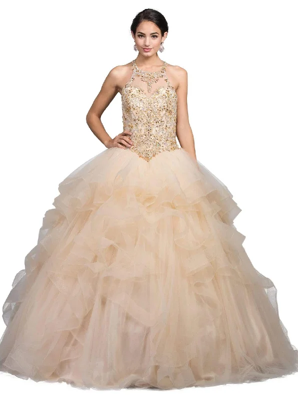Exclusive Deal Dancing Queen - 1231 Embellished Halter Quinceanera Ballgown