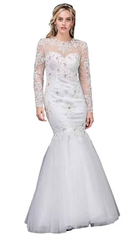 Bargain Blast Dancing Queen Bridal - 75 Lace Applique Long Sleeve Trumpet Dress