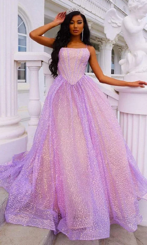 Closeout Sale Portia and Scarlett - Ps22660 Square Neck Glittered Ballgown