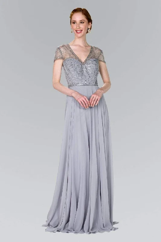 Grand Opening Sale Elizabeth K - GL2405 Beaded V-neck Sheath Dress