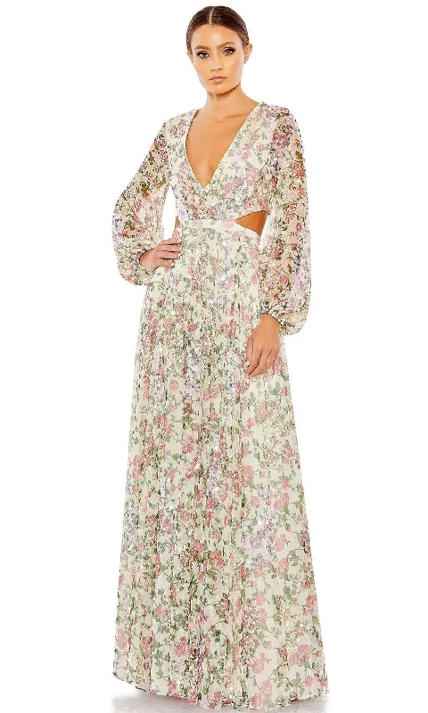 Special Discount Mac Duggal 93746 - Bishop Sleeve Floral Chiffon Evening Dress