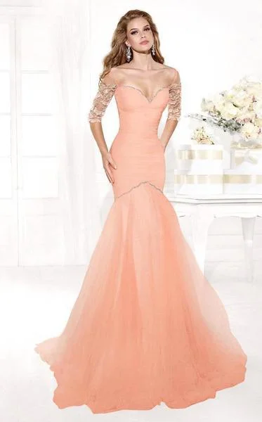 Year-End Clearance Tarik Ediz - Bejeweled Illusion Sleeve Fitted Trumpet Gown mte92372