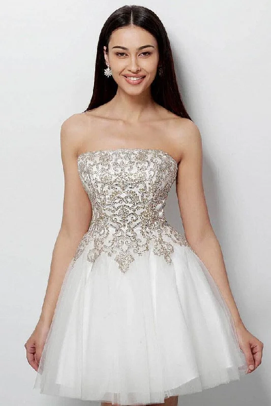 Weekend Deal JVN by Jovani - Strapless Mesh A-line Cocktail Dress JVN63635