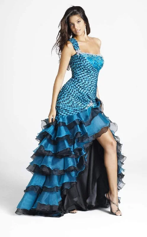 Hot Deal Blush by Alexia Designs - Asymmetrical Ruffled Tiered Gown 9266