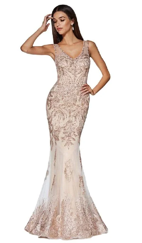 Super Bargain Cinderella Divine - AM186 Embellished Lace V-Neck Sleeveless Mermaid Gown Super Bargain Cinderella Divine - AM186 Embellished Lace V-Neck Sleeveless Mermaid Gown