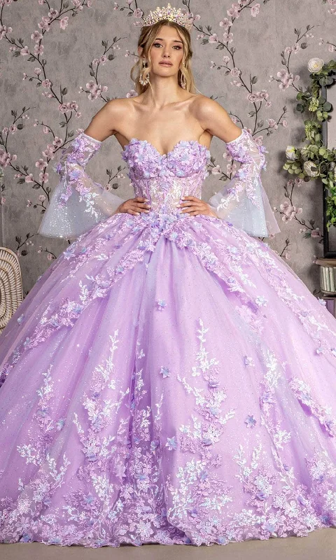 Midnight Sale GLS by Gloria GL3470 - Strapless Floral Applique Ballgown