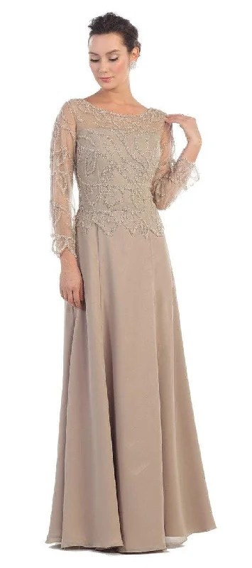 Special Savings May Queen - Foliage Beaded Illusion Long Sleeve A-Line Gown - 1 pc Black in Size 2XL Available