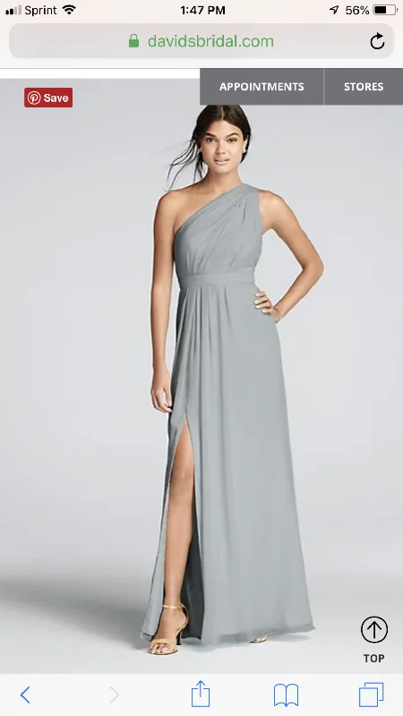 Price Reduction David's Bridal Long One-Shoulder Crinkle Chiffon Dress