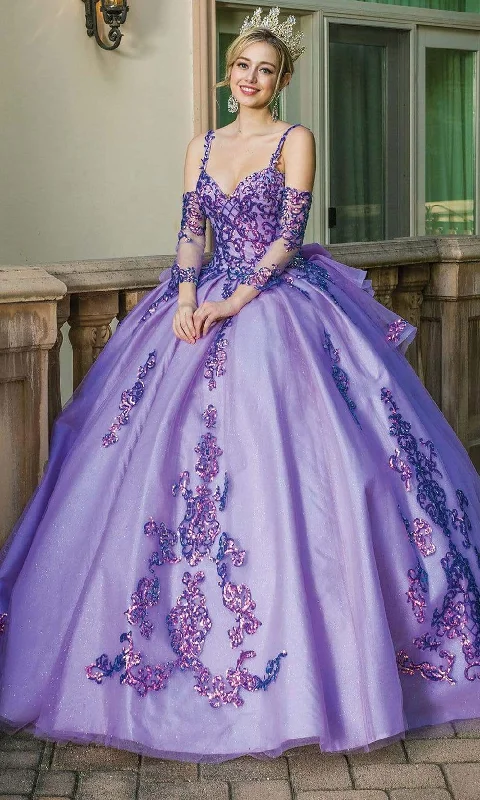 Don’t Miss Out Dancing Queen - 1652 Shimmer Applique Ballgown with Bow Accent