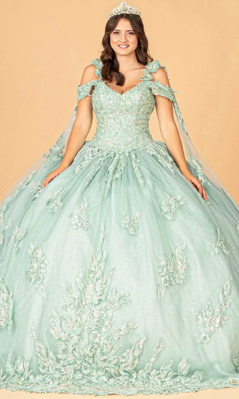 Midnight Madness Elizabeth K GL3099 - Cold-Shoulder Draped Sleeve Ballgown