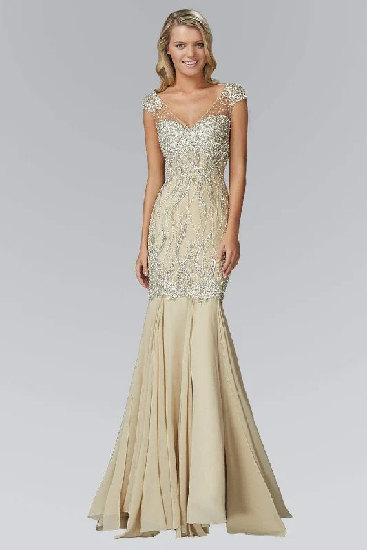 Super Bargain Elizabeth K - Beaded Sheer Cap Sleeve Trumpet Gown GL2123