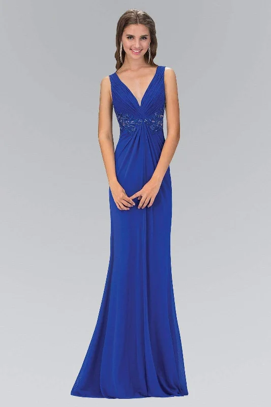 Instant Discount Elizabeth K GL1377 Embellished Ruched V-Neck A-line Dress - 1 Pc Royal Blue in Size XS Available Instant Discount Elizabeth K GL1377 Embellished Ruched V-Neck A-line Dress - 1 Pc Royal Blue in Size XS Available