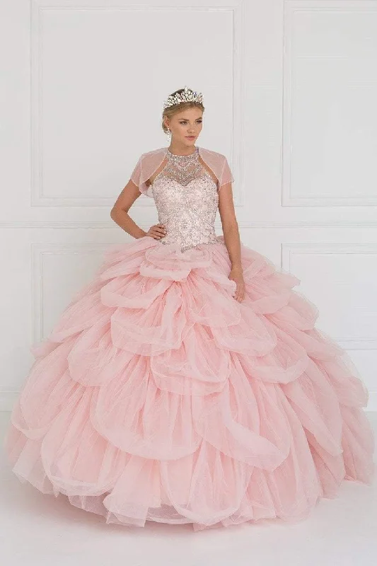 Hot Deal Elizabeth K - GL2430 Illusion High Halter Cascading Petal Tulle Ballgown