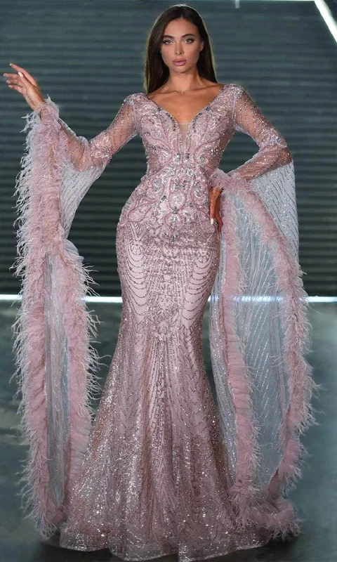 Instant Discount Portia and Scarlett PS24938E - Long Sleeve Beaded Evening Gown