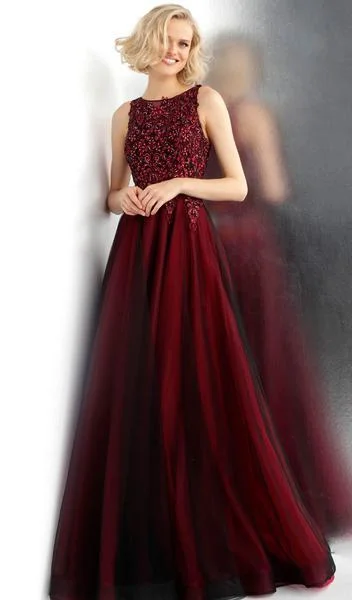 Weekend Deal JVN by Jovani - Embroidered Bateau Ballgown With Sheer Back JVN67782