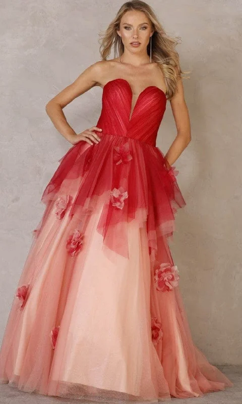 Season Finale Sale Terani Couture - 2111P4103 Floral Ornate Tulle Gown