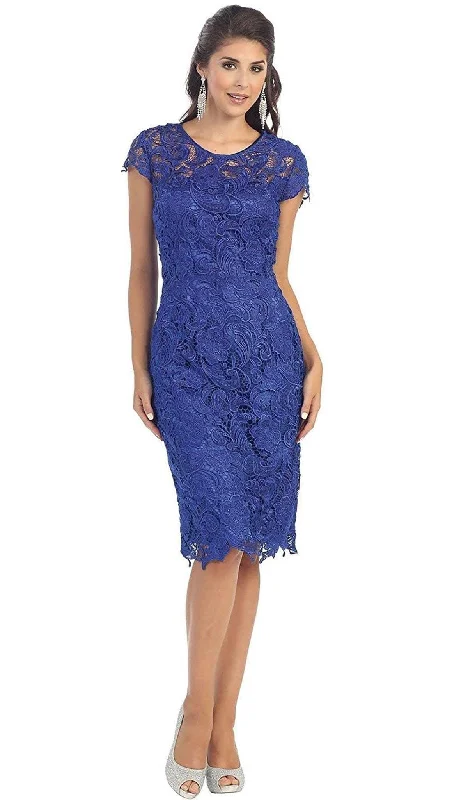 Extra Discounts May Queen - Jewel Short Sleeves Scalloped Lace Cocktail Dress