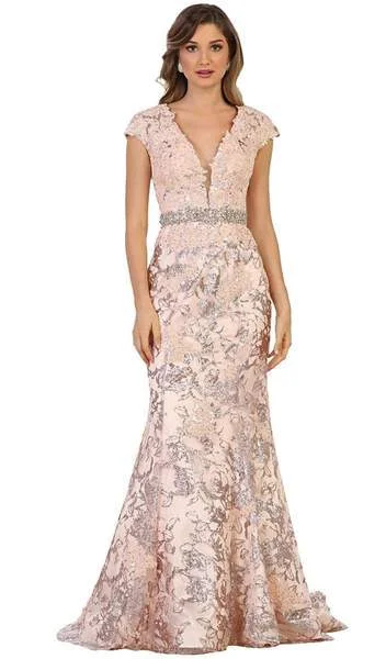 Super Sale May Queen - Applique Deep V-neck Mermaid Mother of the Bride Gown RQ7610