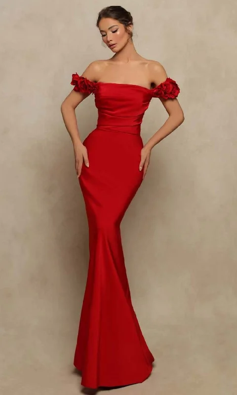 Exclusive Preview Tarik Ediz - 98016 Off Shoulder Floral Sleeve Evening Gown