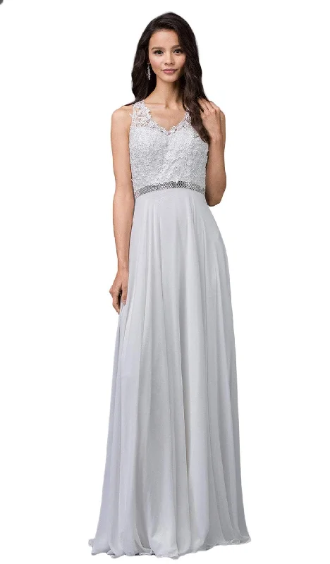 Online Only Dancing Queen - 2332 Lace V-neck A-line Prom Dress With Open Back
