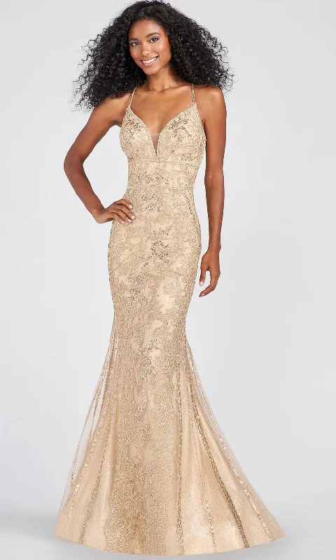 Exclusive Deal Ellie Wilde EW122095 - Lace-Up Back Metallic Jersey Mermaid Gown