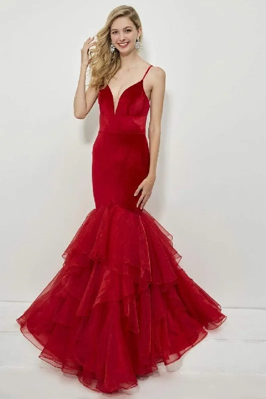 Super Sale Angela & Alison - 81091 Sleeveless V-neck Tiered Mermaid Gown - 1 pc Crimson In Size 2 Available Super Sale Angela & Alison - 81091 Sleeveless V-neck Tiered Mermaid Gown - 1 pc Crimson In Size 2 Available