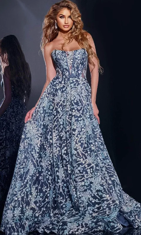 Best Bargains Jovani - Strapless Floral Prom Gown