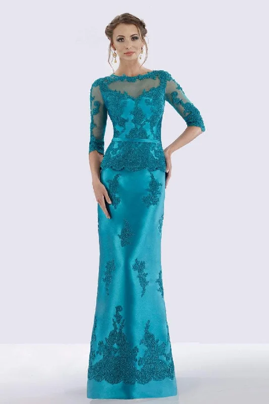 Limited Stock Feriani Couture Quarter Sleeve Appliqued Peplum Long Gown 18740